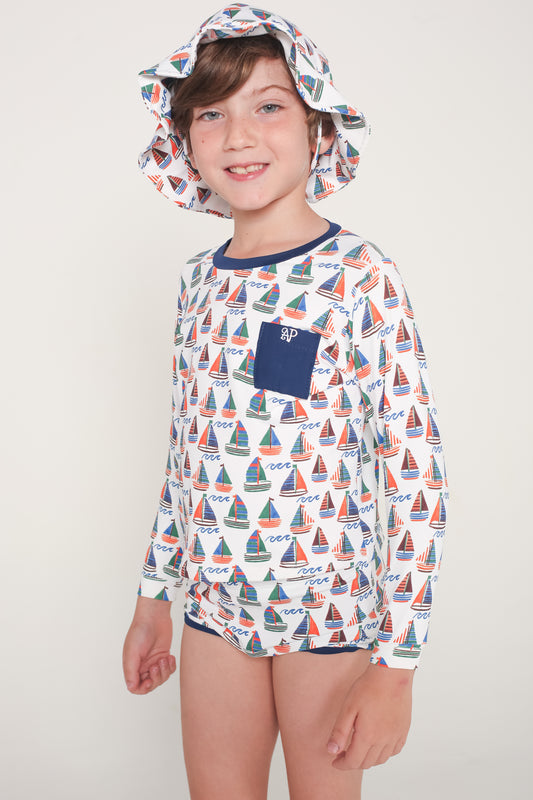 Conjunto Camiseta com Manga Menino - Barquinho