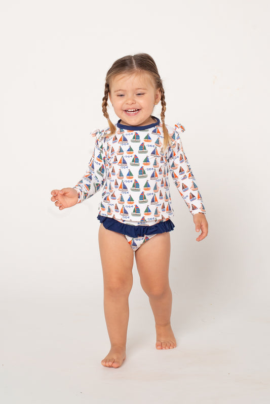Conjunto Camiseta com Manga Menina - Barquinho