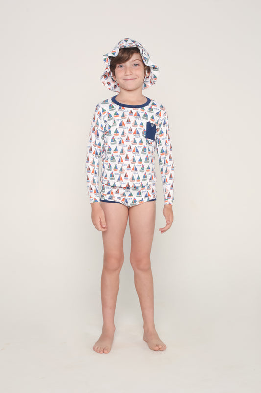Conjunto Camiseta com Manga Menino - Barquinho