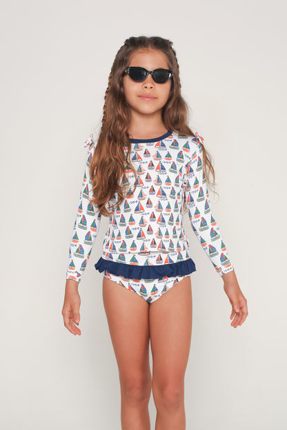 Conjunto Camiseta com Manga Menina - Barquinho