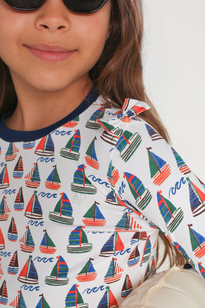 Conjunto Camiseta com Manga Menina - Barquinho